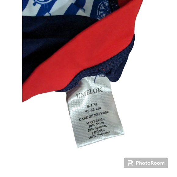 Baby One Piece Swimsuit with Sun Hat. 0-3 Months. Blue, Red, Whit… - Picture 6 of 9